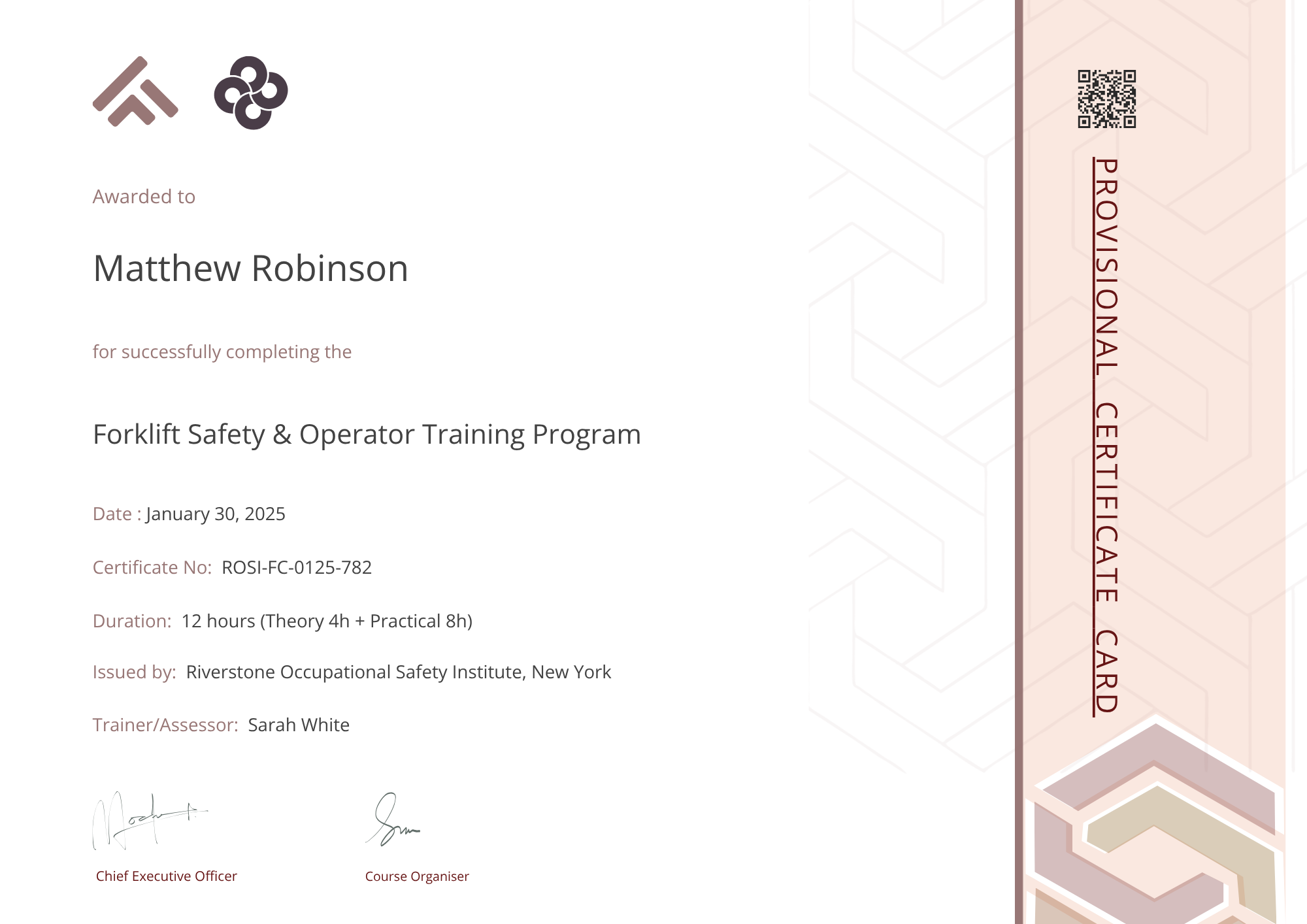 Forklift Training Certificate Template for Safety & Operator Program